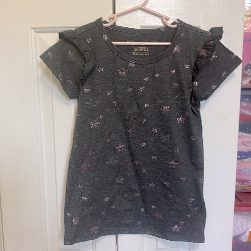 Gold foil pink star flutter sleeve shirt